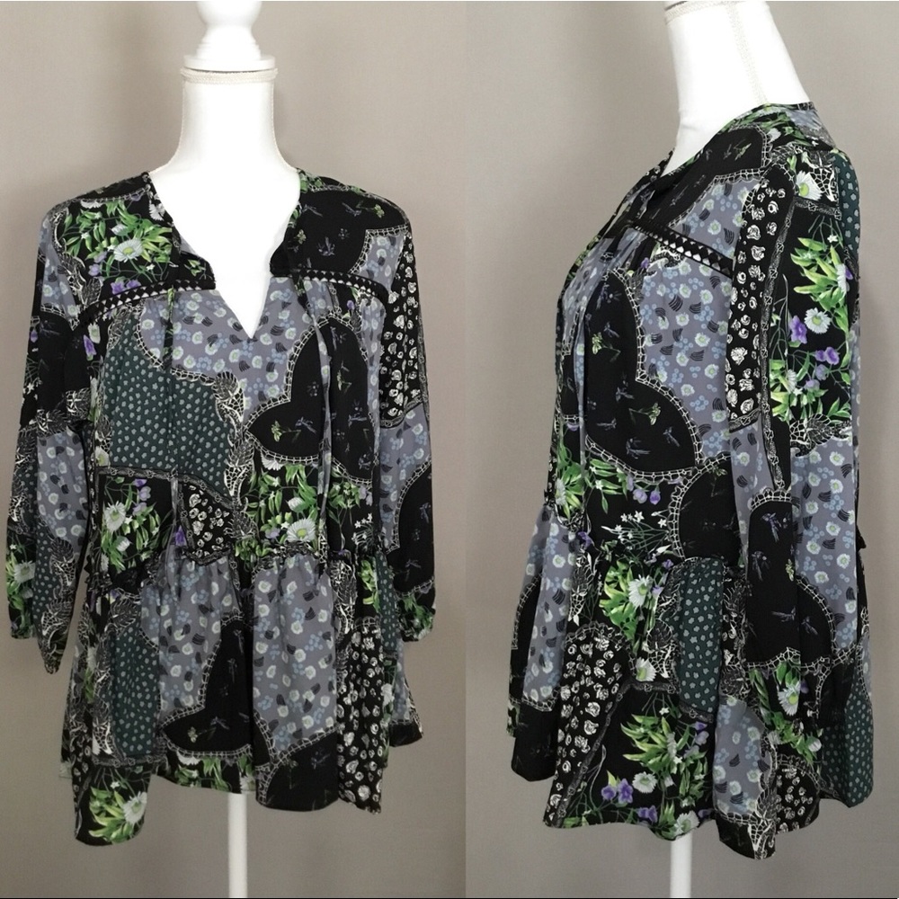 NWT Chelsea Theodore Black Floral Blouse Sz S